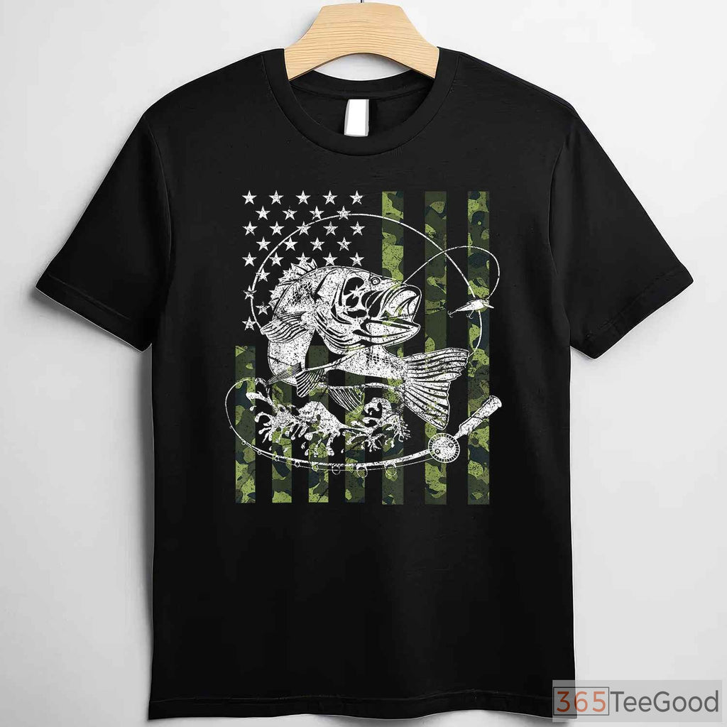 Tactical Camo American Flag Fishing Shirt, Patriotic Outdoor Gift for Men & Boys