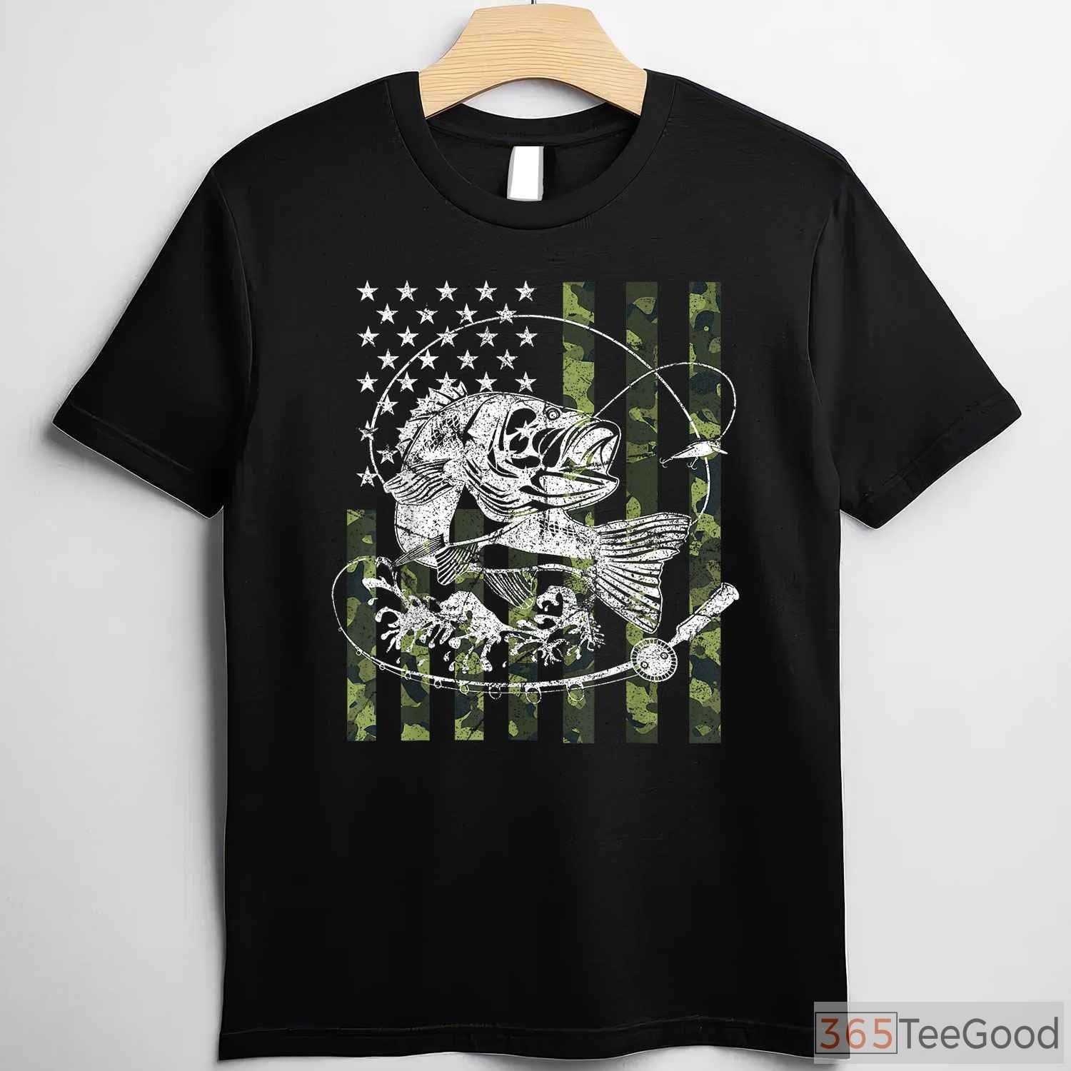 Tactical Camo American Flag Fishing Shirt, Patriotic Outdoor Gift for Men & Boys
