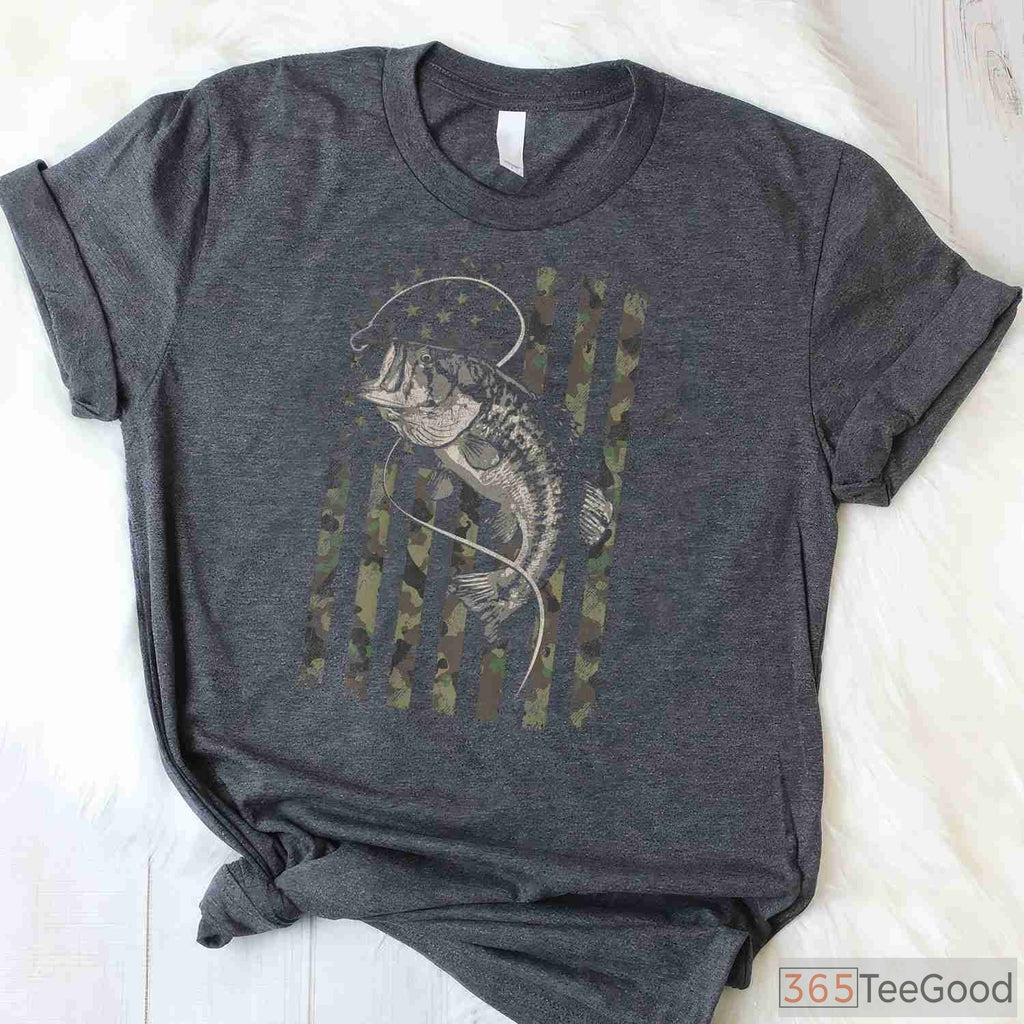 Tactical Camouflage American Flag Bass Fishing Shirt - Rugged Outdoor Apparel