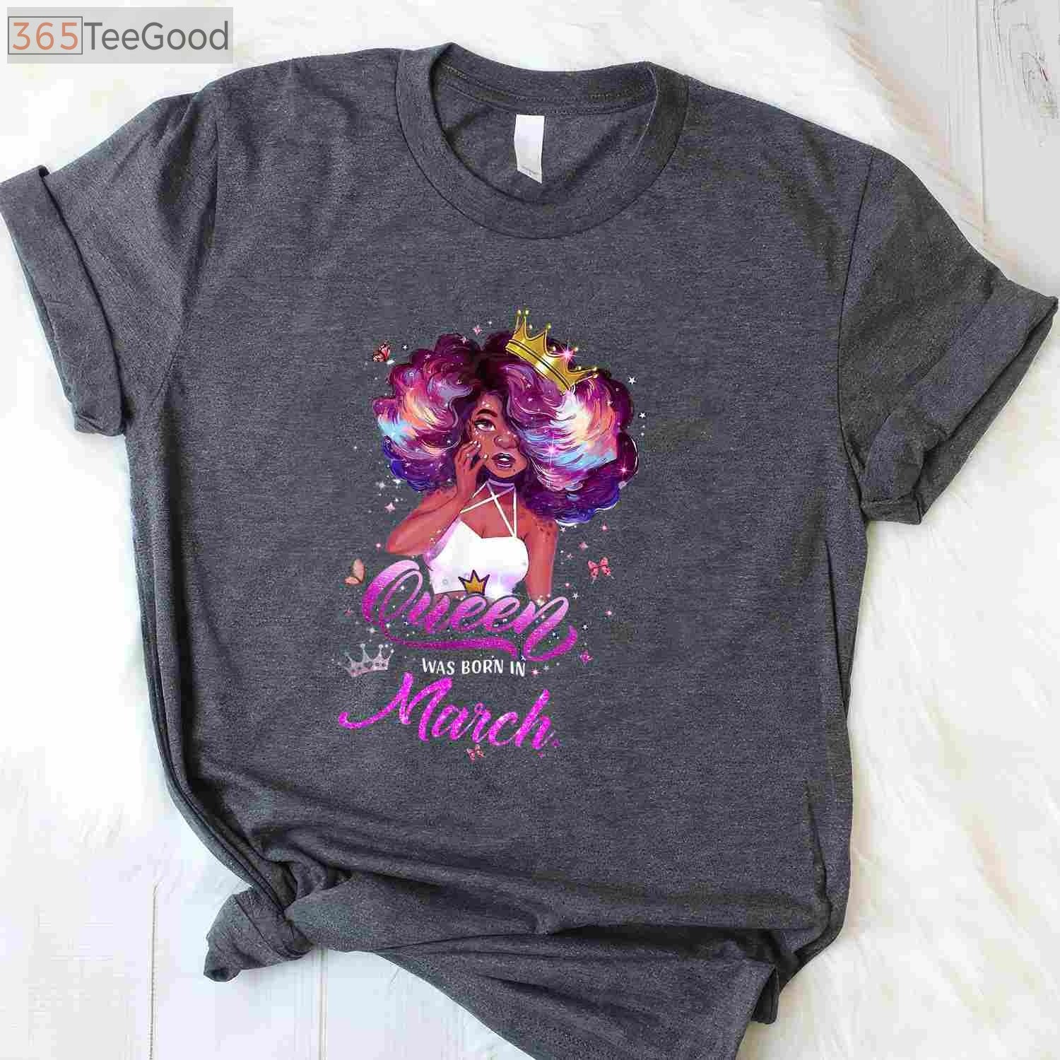 This Queen Was Born in March Birthday T-Shirt for Girls, March Birthday Queen Gift Tee