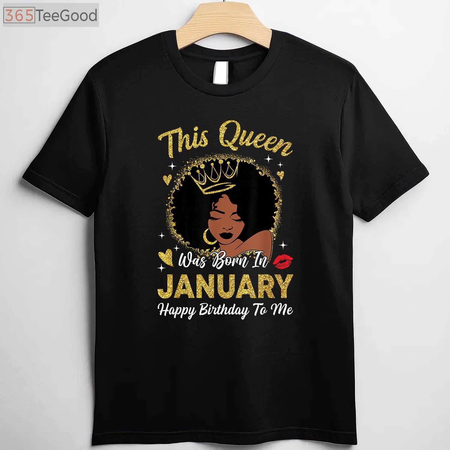 This Queen Was Born in January Afro Woman Birthday T-Shirt, Black Girl January Birthday Queen Tee