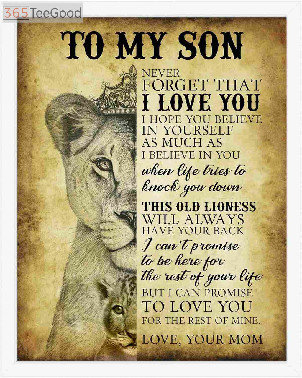 To My Son Never Forget I Love You Poster – Lioness Canvas Motivational Wall Art for Boy Room