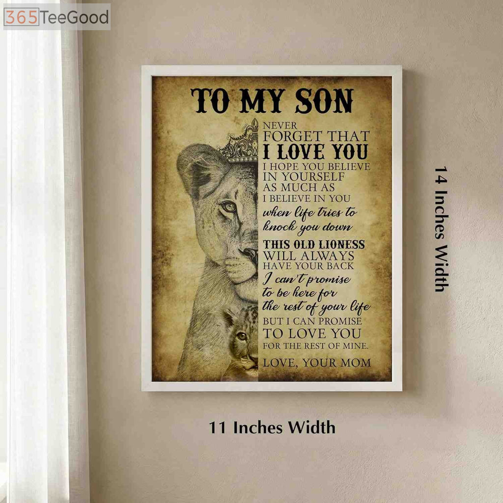 To My Son Never Forget I Love You Poster – Lioness Canvas Motivational Wall Art for Boy Room