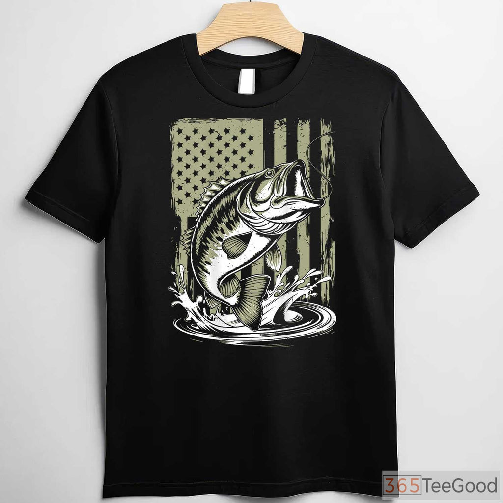 USA Flag Bass Fishing Camouflage Shirt - Patriotic Outdoor Gift for Men & Boys
