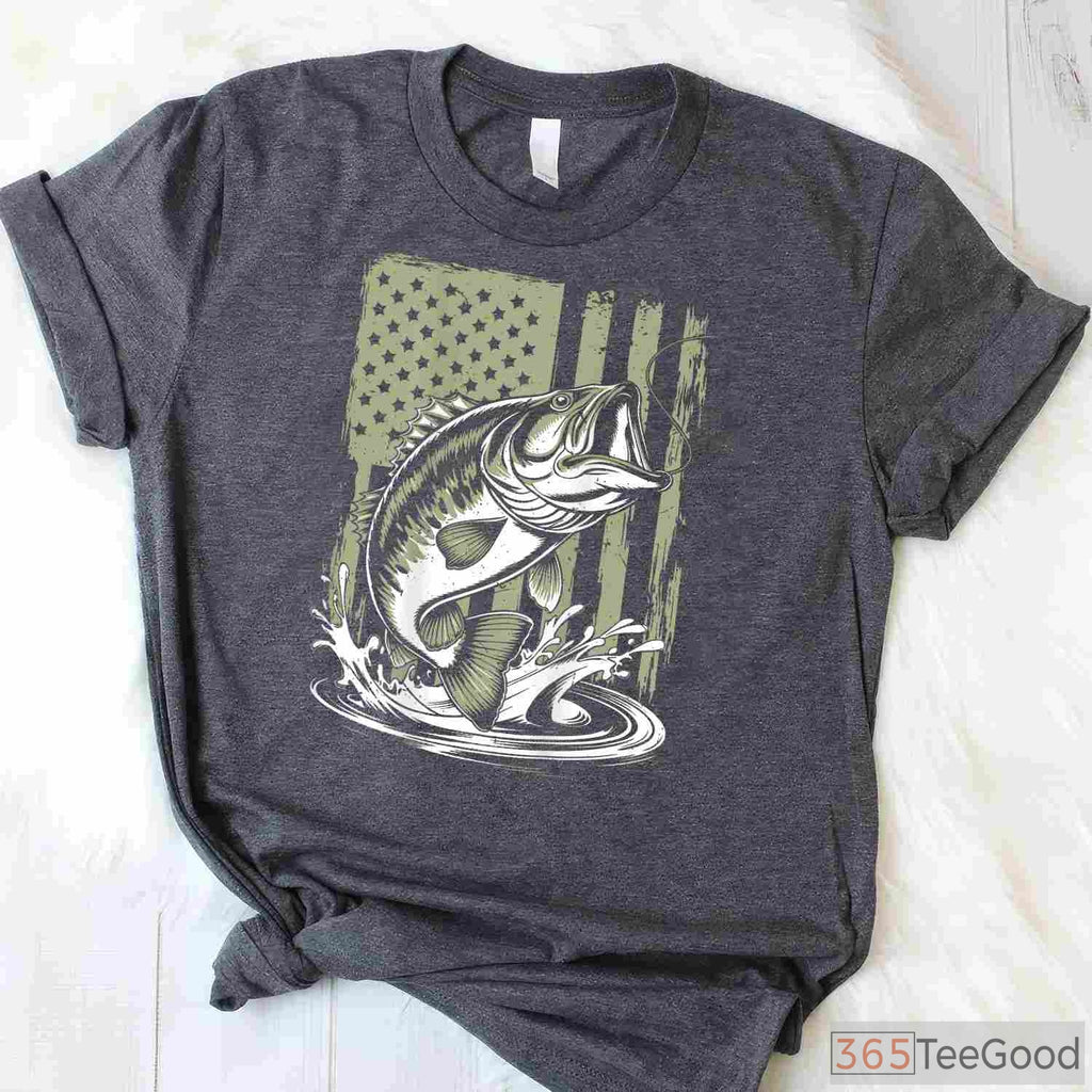 USA Flag Bass Fishing Camouflage Shirt - Patriotic Outdoor Gift for Men & Boys