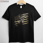 USA Flag Whitetail Buck Camo Deer Hunting T-Shirt, Patriotic Hunter Apparel