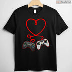 Video Gamer Valentine's Day T-Shirt with Controllers, Gaming Heart Pulse Multiplayer Shirt for Him