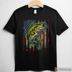 Vintage American Flag Bass Fishing Shirt, Patriotic Angler Graphic Tee