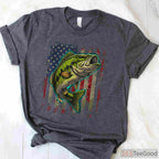 Vintage American Flag Bass Fishing Shirt, Patriotic Angler Graphic Tee