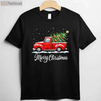 Vintage Red Truck Merry Christmas T-Shirt - Old Fashioned Xmas Tree Gift