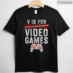 V is for Video Games Funny Valentine T-Shirt, Console Gamer Boy Level Up Love Shirt for Men Kids