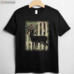 Whitetail Buck Hunting Camouflage Shirt, US Flag Patriotic Hunter Camo Tee
