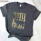 Whitetail Buck Hunting Camouflage Shirt, US Flag Patriotic Hunter Camo Tee