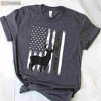 Whitetail Deer Hunting American Flag Apparel, Patriotic Buck Camo Tee