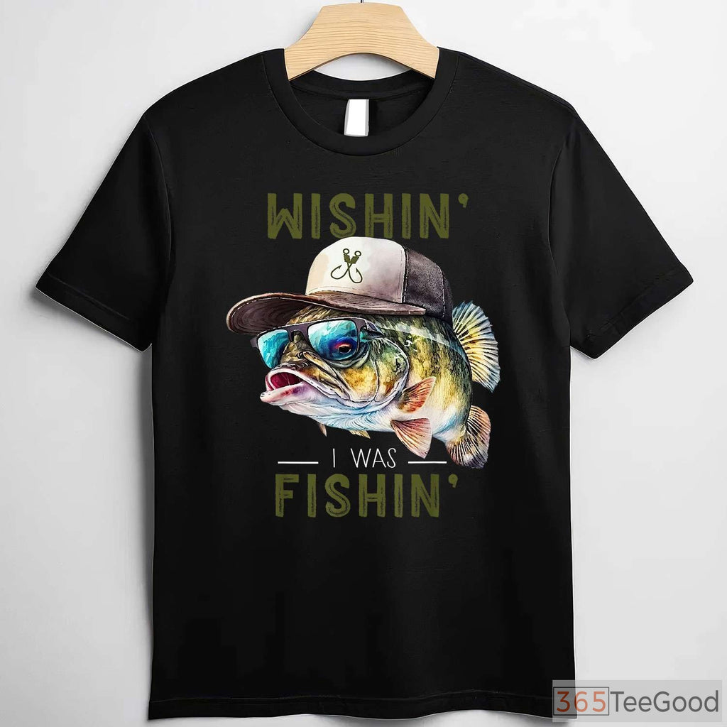 Wishin' I Was Fishing Casual Gift Tee - Unisex Short Sleeve Angling Apparel