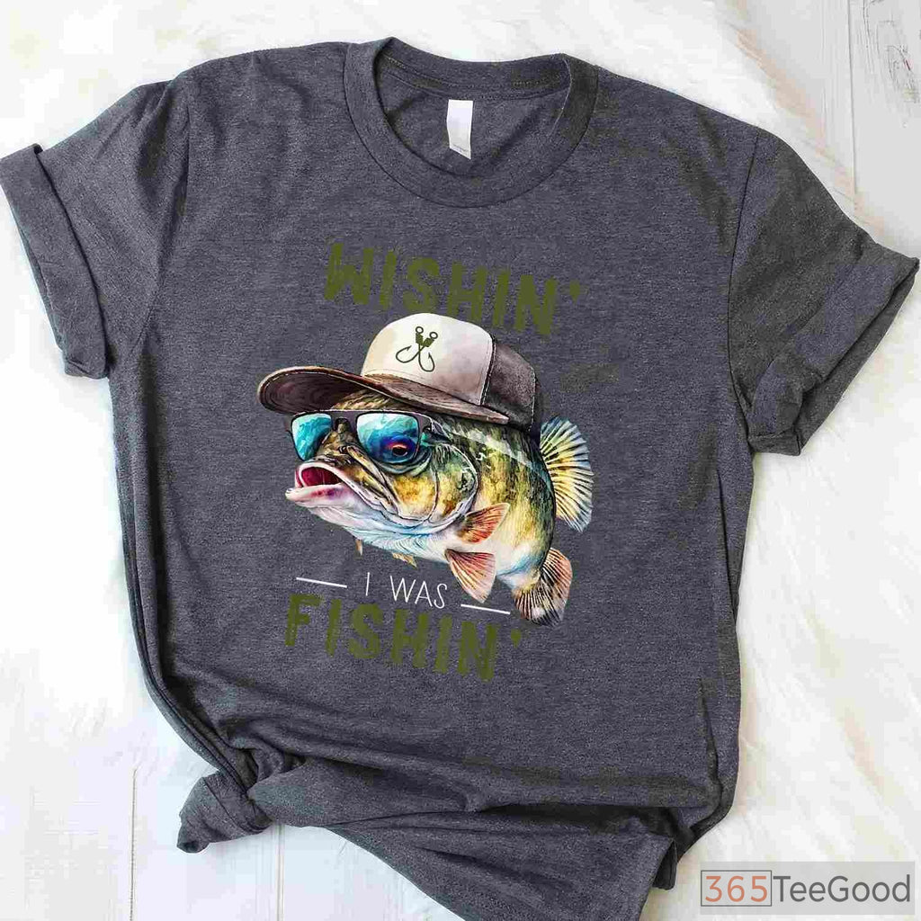 Wishin' I Was Fishing Casual Gift Tee - Unisex Short Sleeve Angling Apparel