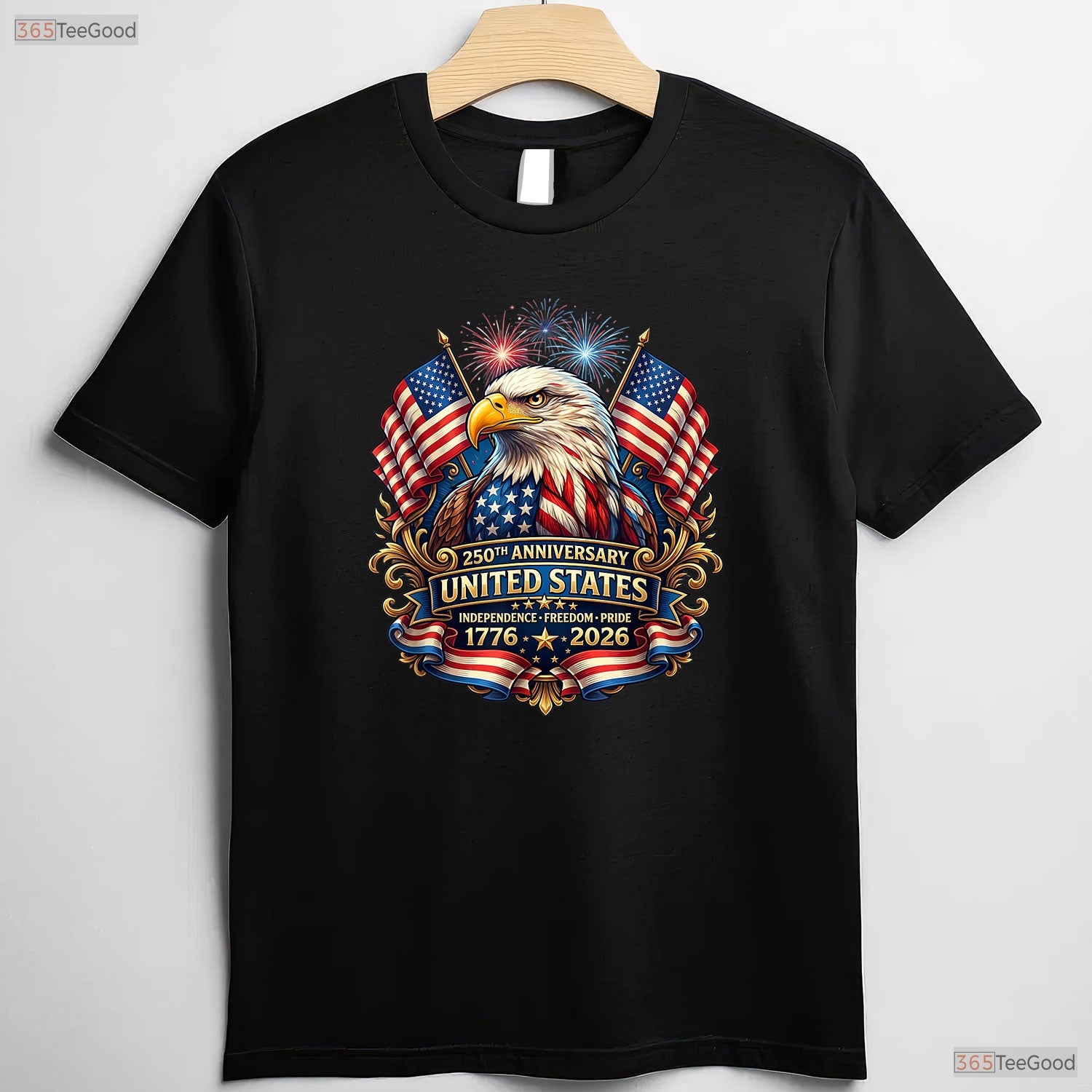 USA 250th Anniversary Independence Patriotic Valentine T-Shirt Bass Fishing