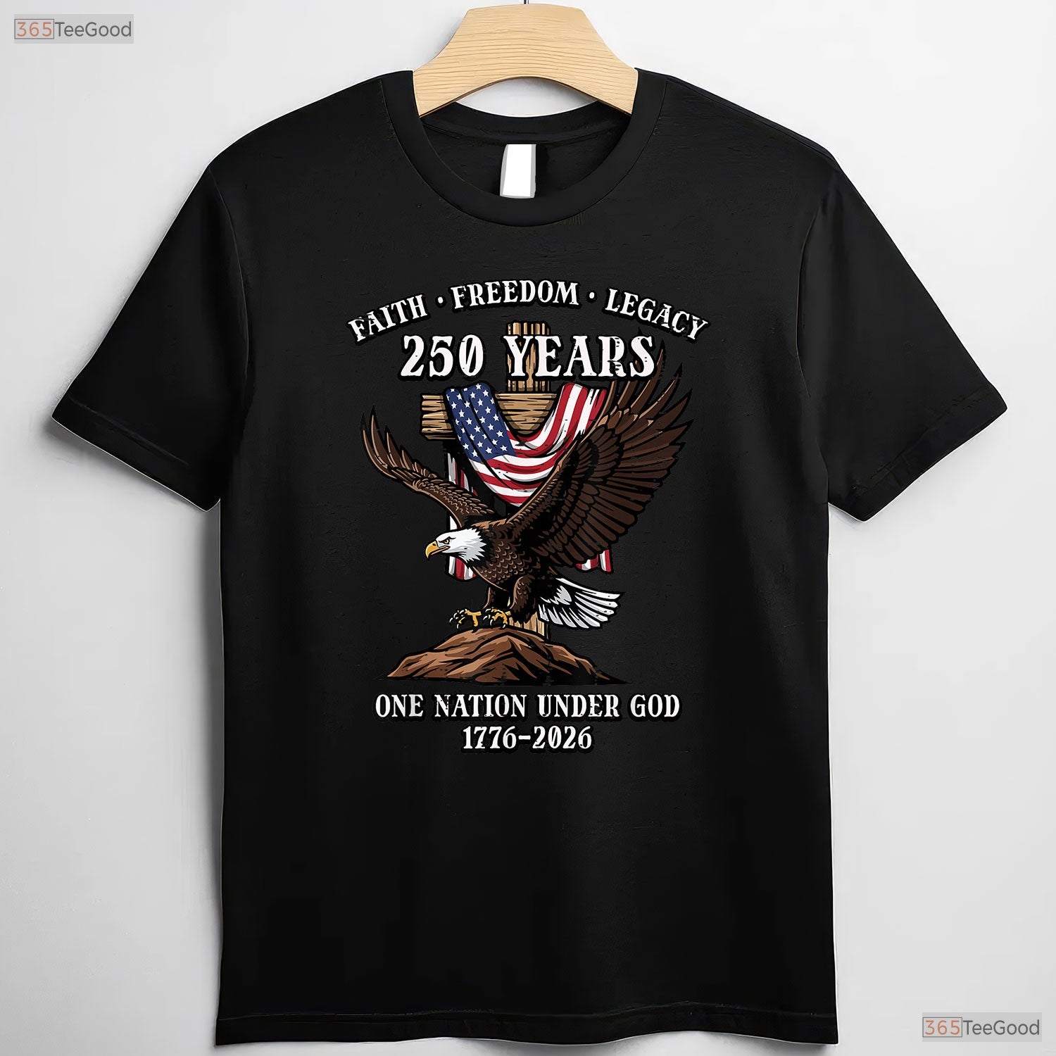 250 Years Faith Freedom Eagle USA Valentine T-Shirt Saltwater Fishing Gifts