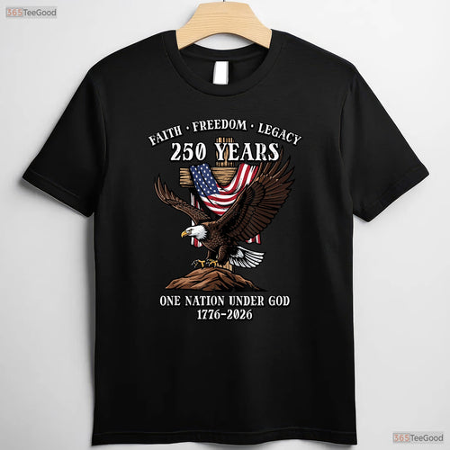 250 Years Faith Freedom Eagle USA Valentine T-Shirt Saltwater Fishing Gifts