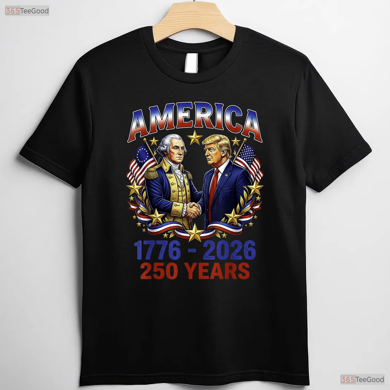 250 Years America Anniversary Trump Washington Valentine T-Shirt Bass Fishing