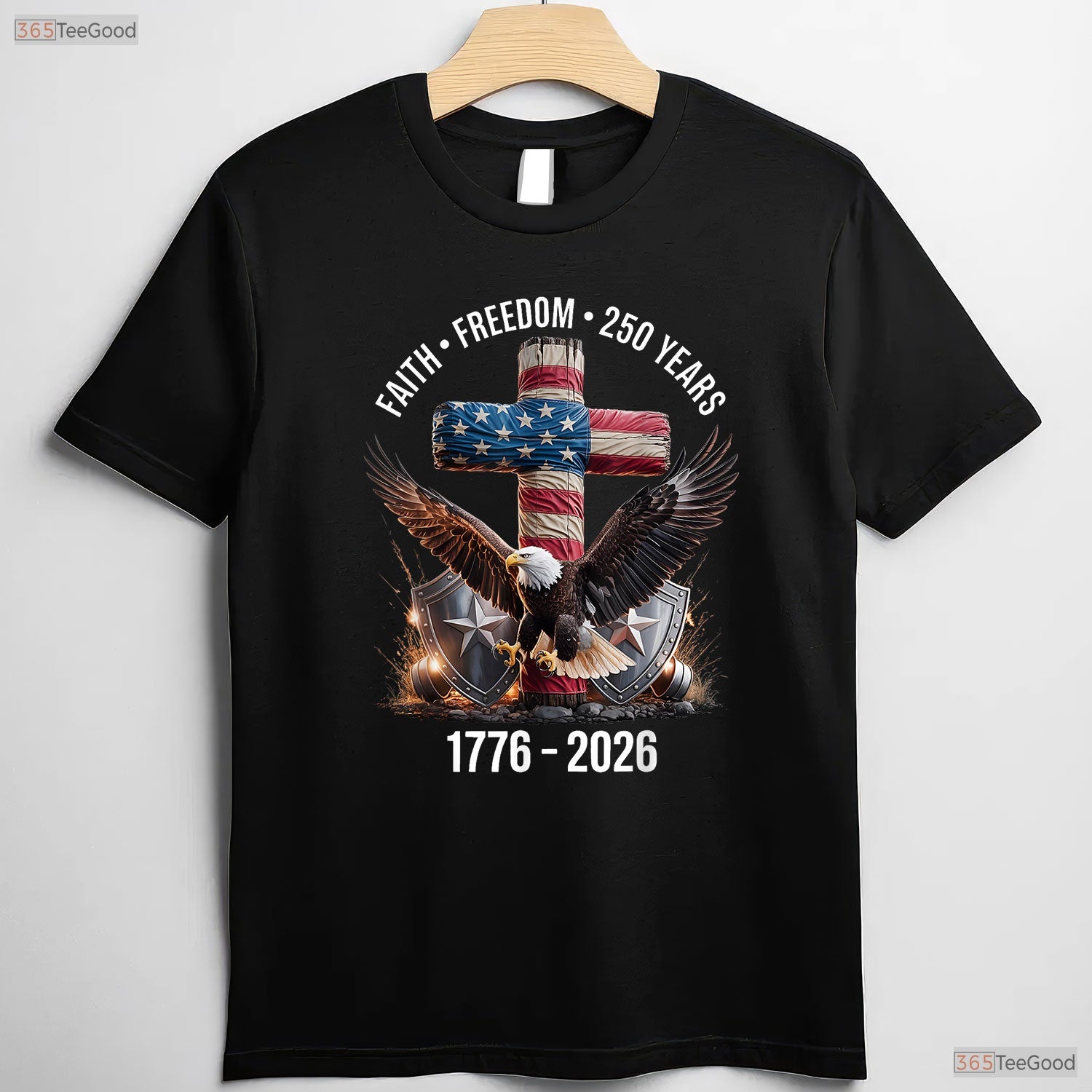 Faith Freedom 250 Years Christian Cross Valentine T-Shirt Fly Fishing Gear