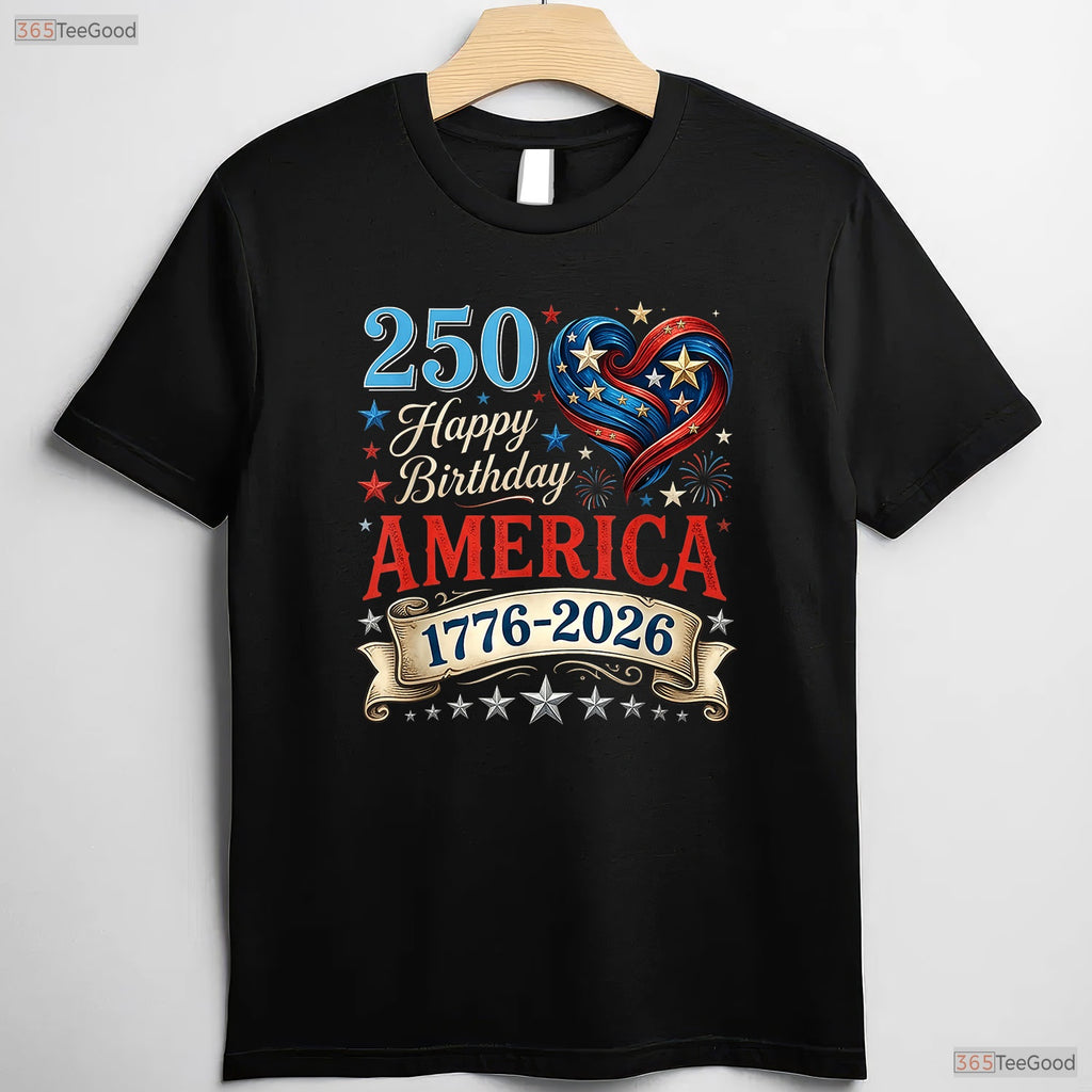 USA Hearts 1776 2026 250th Birthday Valentine T-Shirt Deep Sea Fishing Gear