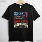 USA Hearts 1776 2026 250th Birthday Valentine T-Shirt Deep Sea Fishing Gear