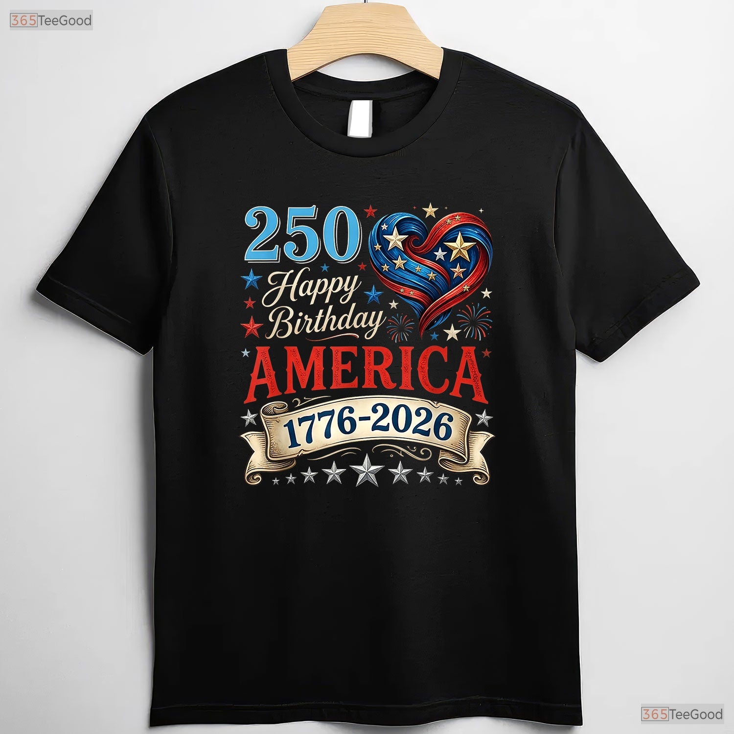 USA Hearts 1776 2026 250th Birthday Valentine T-Shirt Deep Sea Fishing Gear