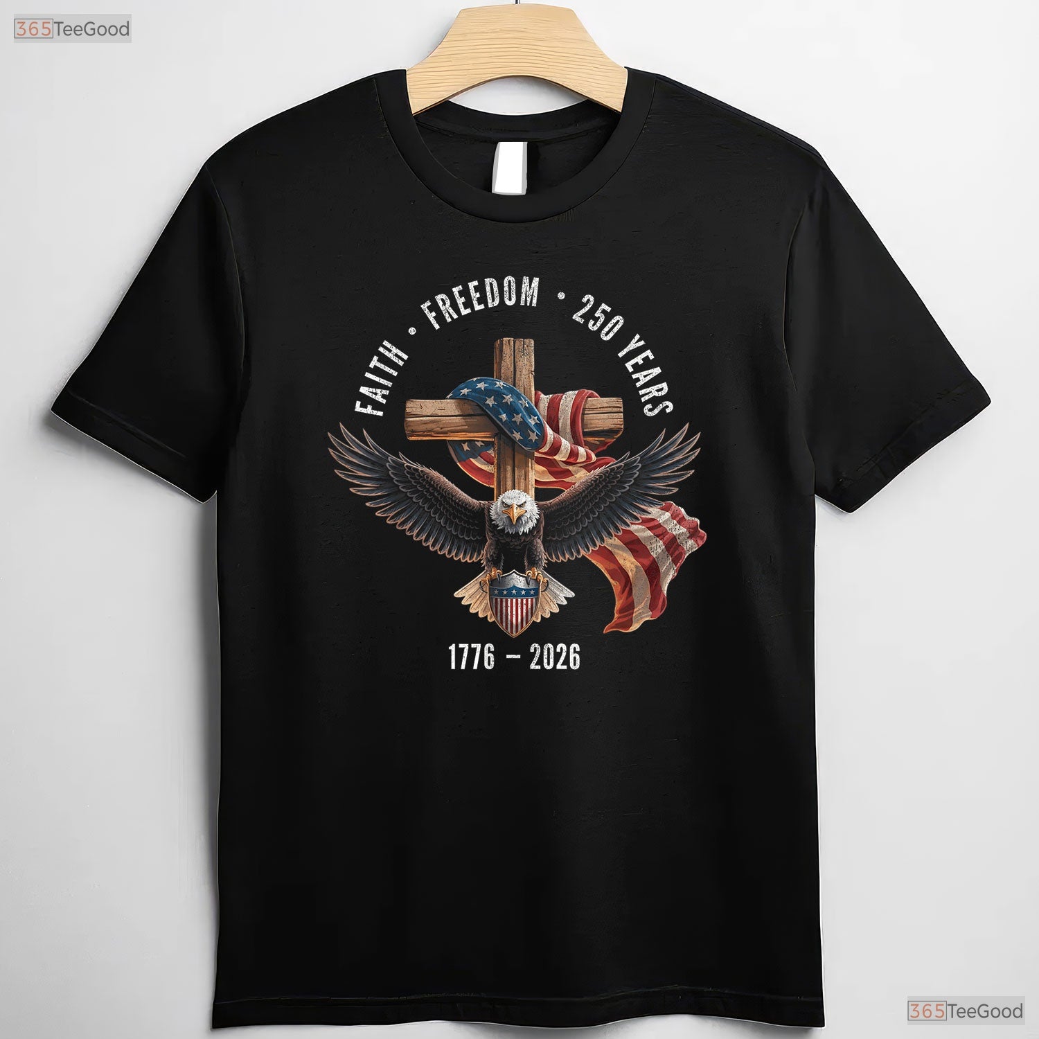 Faith Freedom 250 Years Christian Cross Valentine T-Shirt River Fishing Wear