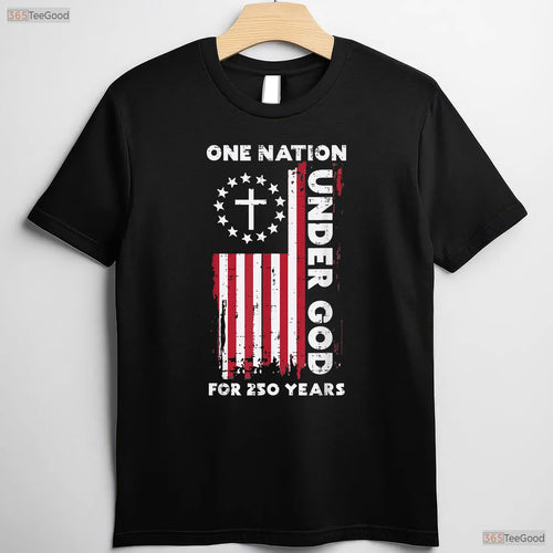 250 Year USA Flag Christian God Valentine T-Shirt- Trout Fishing Apparel Men