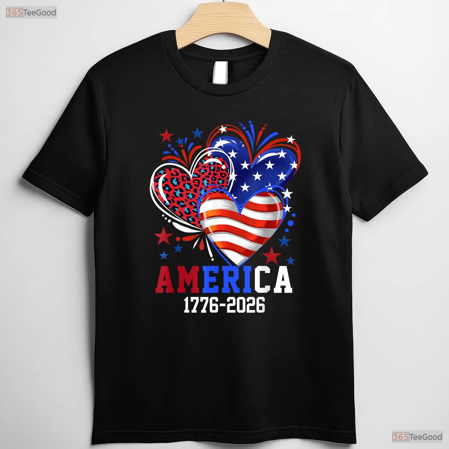 Flag Heart Leopard 1776 2026 250th Birthday Valentine T-Shirt Muskie Fishing