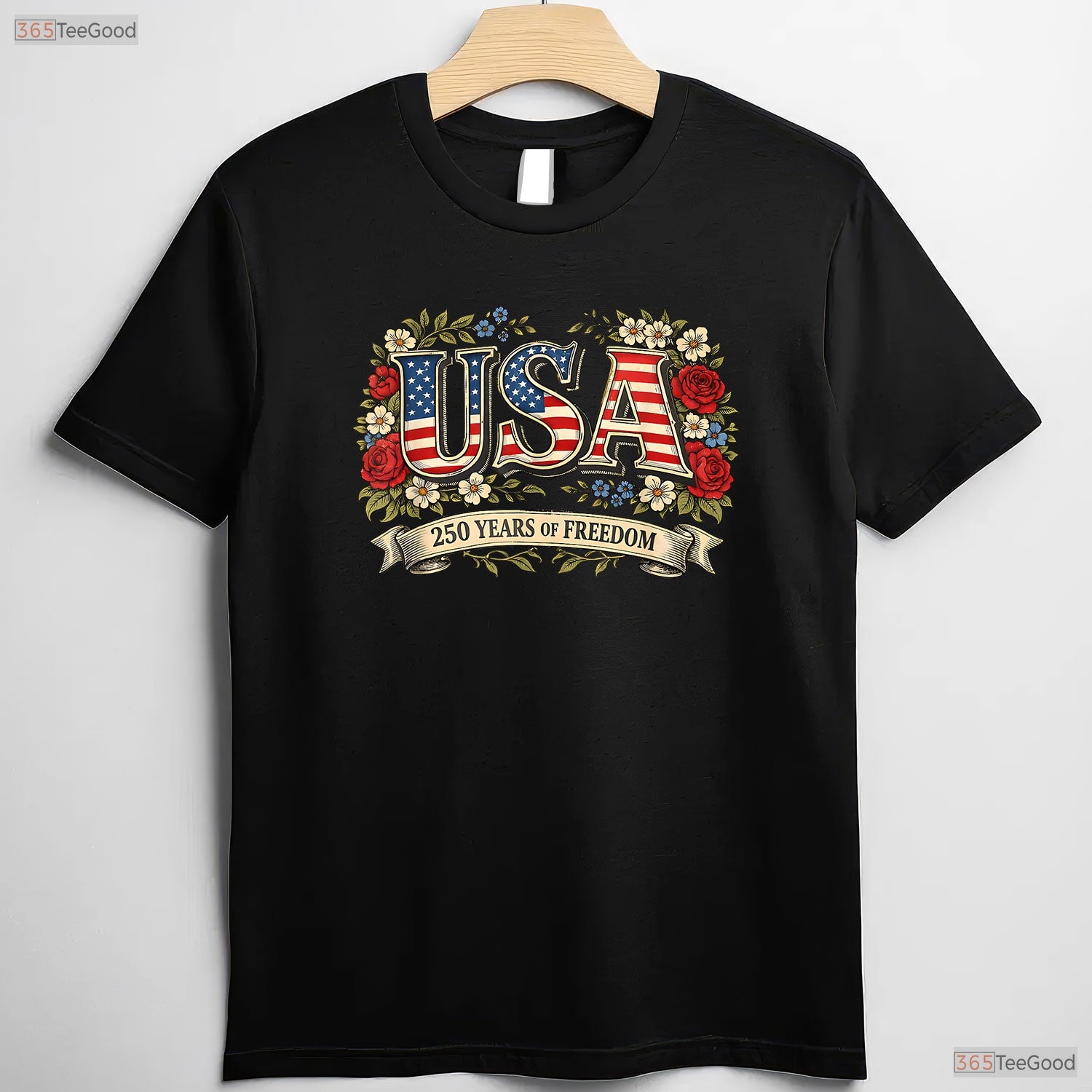 USA 250 Years Freedom Rose Vintage Valentine T-Shirt Crappie Fishing Shirts