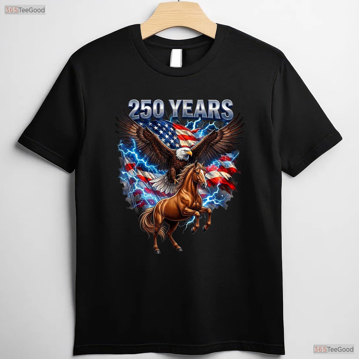 USA 250th Anniversary Eagle Clydesdale Valentine T-Shirt Muskie Fishing Apparel