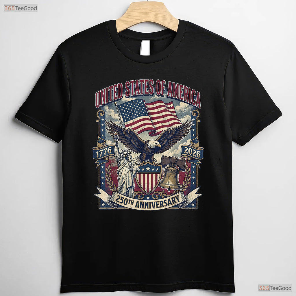 American 250th Flag Liberty Eagle Valentine T-Shirt River Fishing Shirts Men