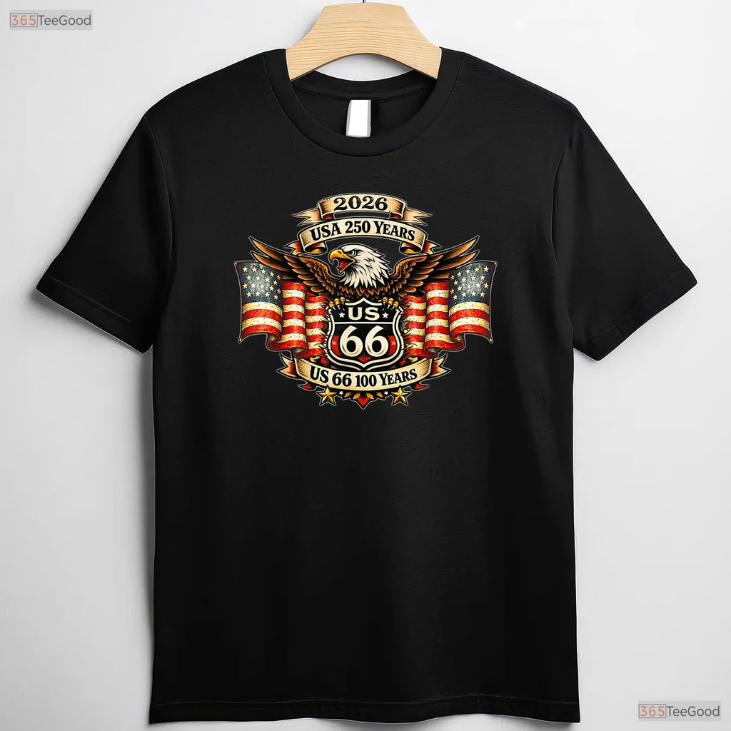 USA 250 Highway 66 Mother Road Eagle Valentine T-Shirt Lake Fishing Gear For Men