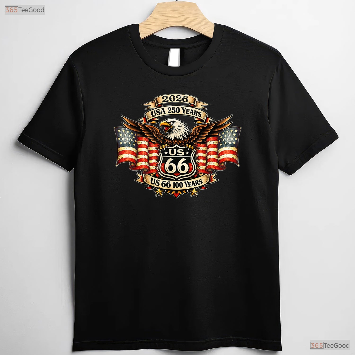USA 250 Highway 66 Mother Road Eagle Valentine T-Shirt Lake Fishing Gear For Men