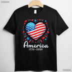 America US Flag Heart 250th Anniversary Valentine T-Shirt Surf Fishing Shirts Men