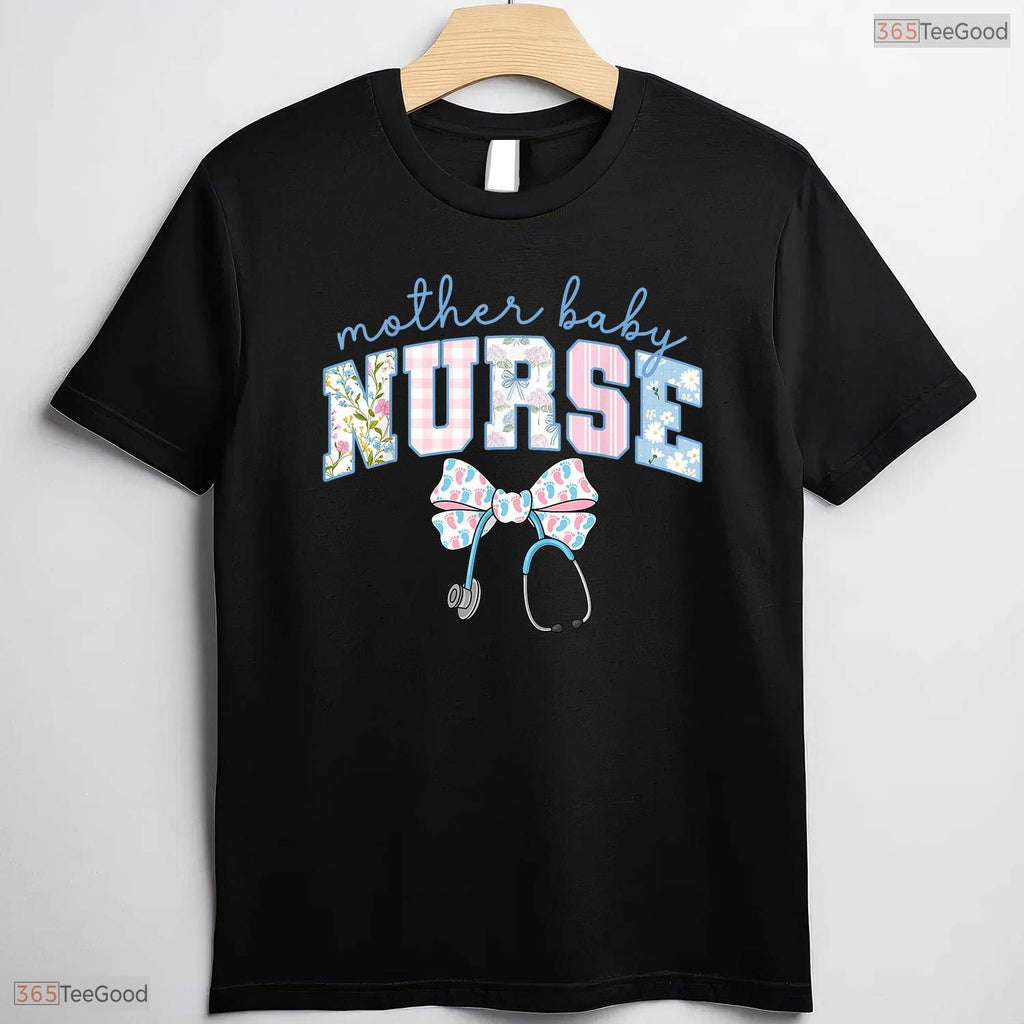 Mother Baby Nurse Team Coquette Blue Stethoscope Mothers Day T-Shirt Gift Idea