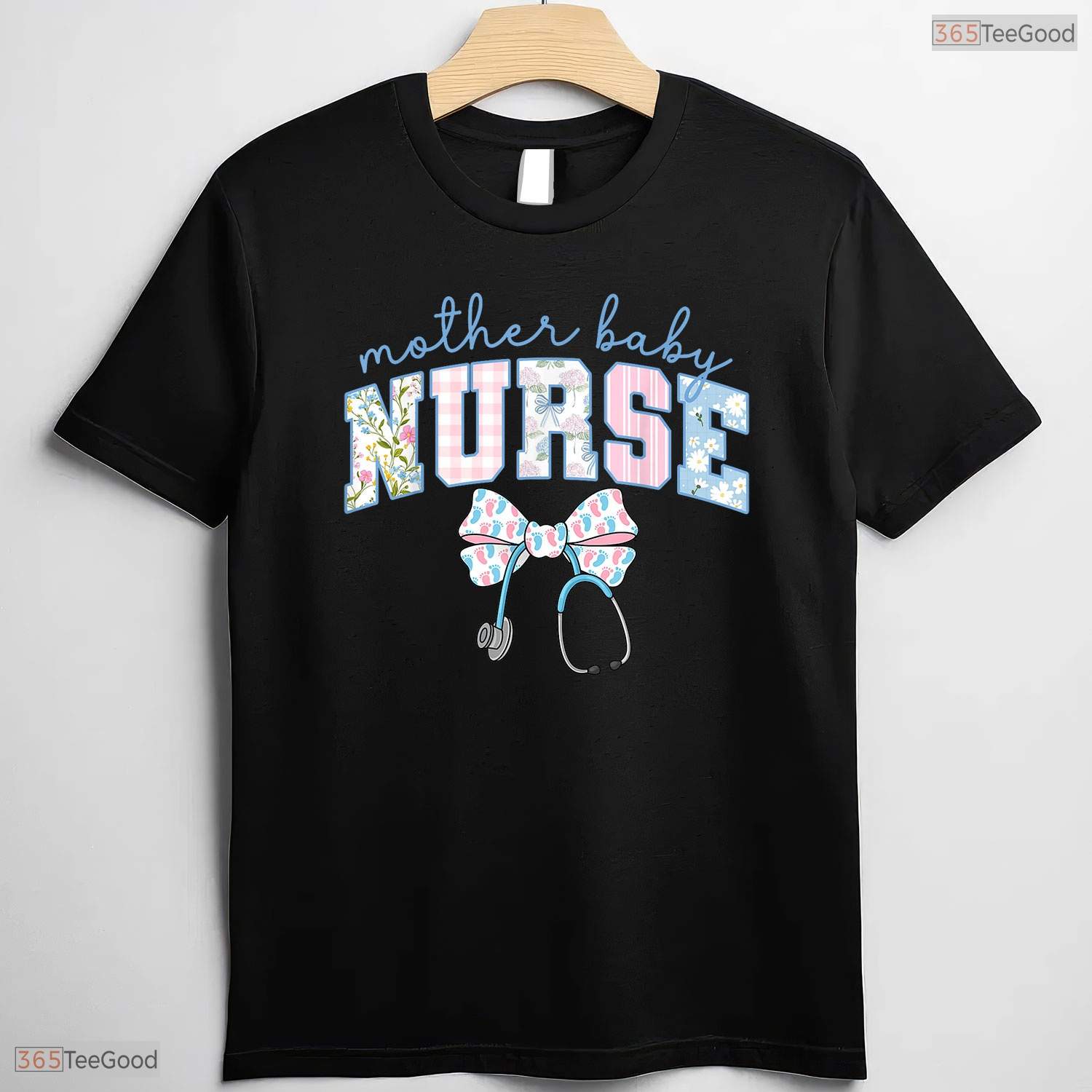 Mother Baby Nurse Team Coquette Blue Stethoscope Mothers Day T-Shirt Gift Idea