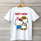 Cute Japanese Cat Best Mom Shirt Sweet Pink Bow Kawaii Cat Mothers Day T-Shirt