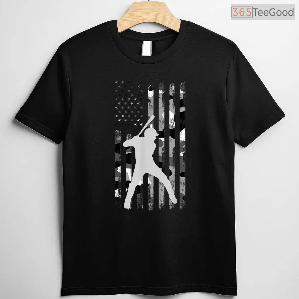 Baseball Player American Flag USA Camo T-Shirt Patriotic Graphic Sports Gift