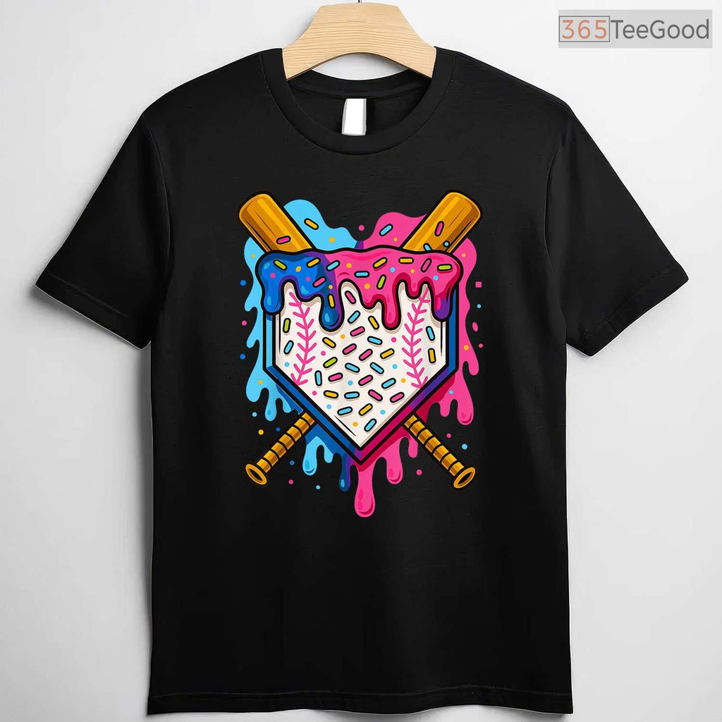 Baseball Boys Ice Cream Drip T-Shirt Cool Youth Sports Graphic Novelty Gift