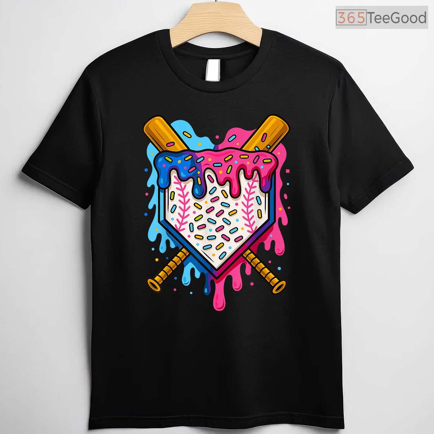 Baseball Boys Ice Cream Drip T-Shirt Cool Youth Sports Graphic Novelty Gift
