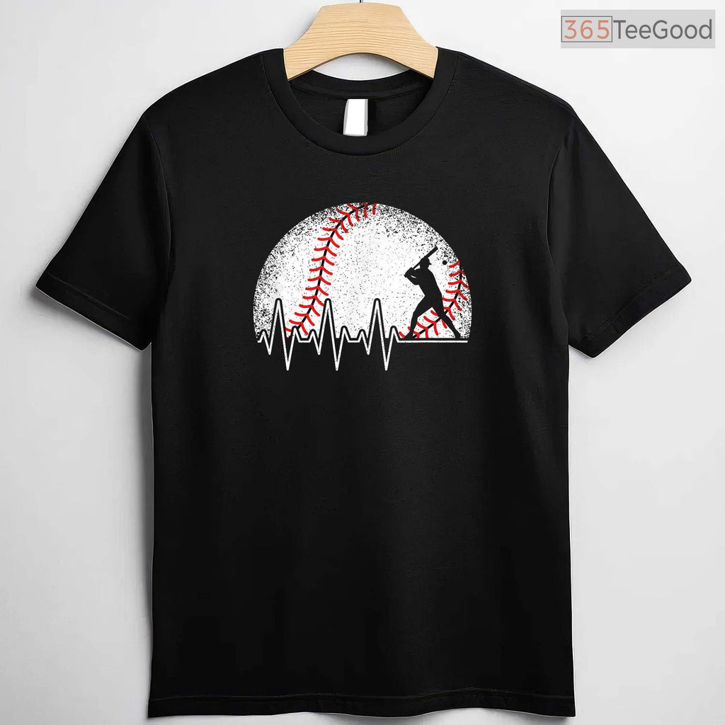 Funny Baseball Heartbeat Vintage T-Shirt Baseball Player Men Boys Sport Gift
