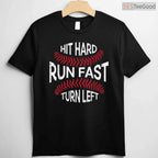 Hit Hard Run Fast Turn Left Funny Baseball Player T-Shirt Men Boys Sport Tee