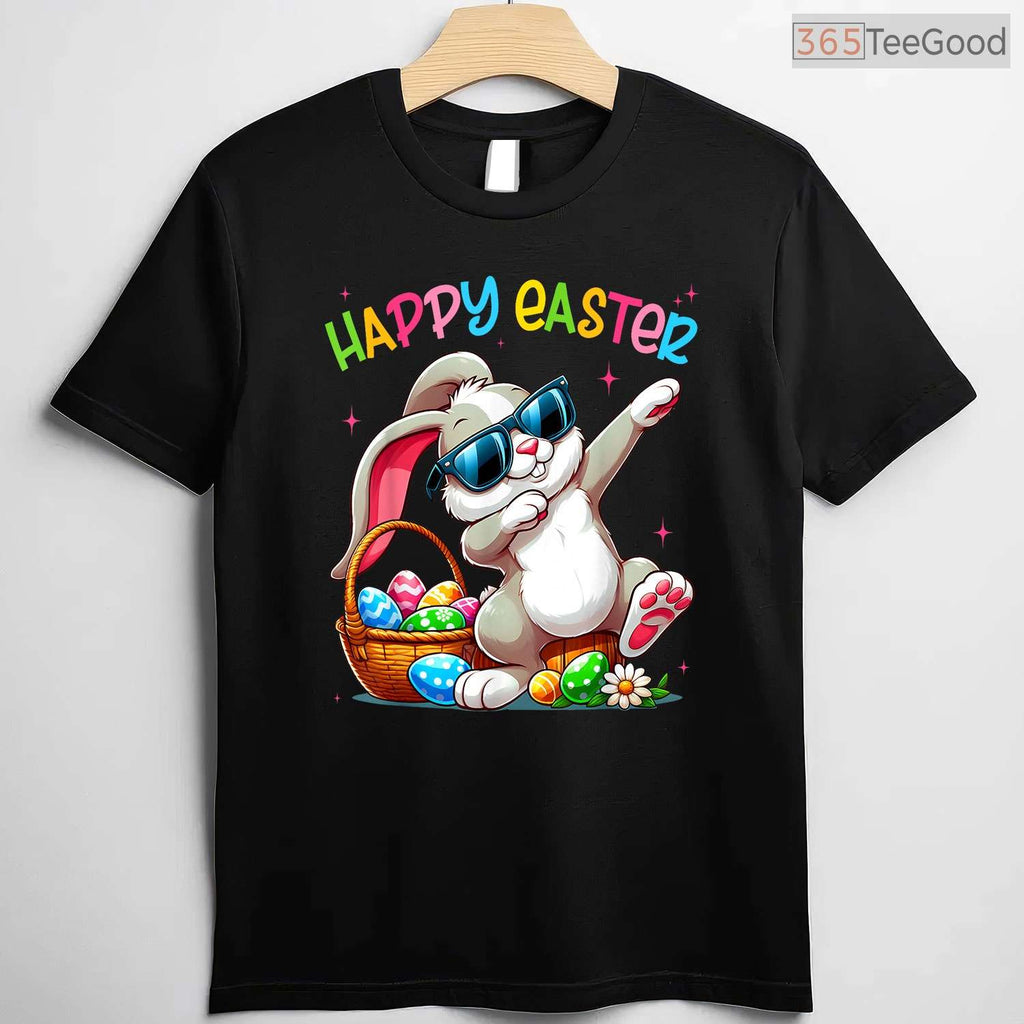 Funny Dabbing Bunny Happy Easter T-Shirt Cool Boys Girls Easter Day Dance Tee