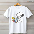 Peanuts Snoopy Woodstock Easter Egg Painting T-Shirt Cute Cartoon Holiday Tee