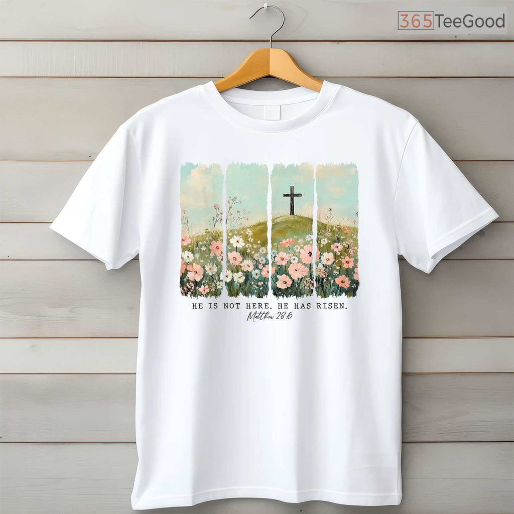 He Is Risen Christian Wildflower Happy Easter T-Shirt Women Religious Faith Top