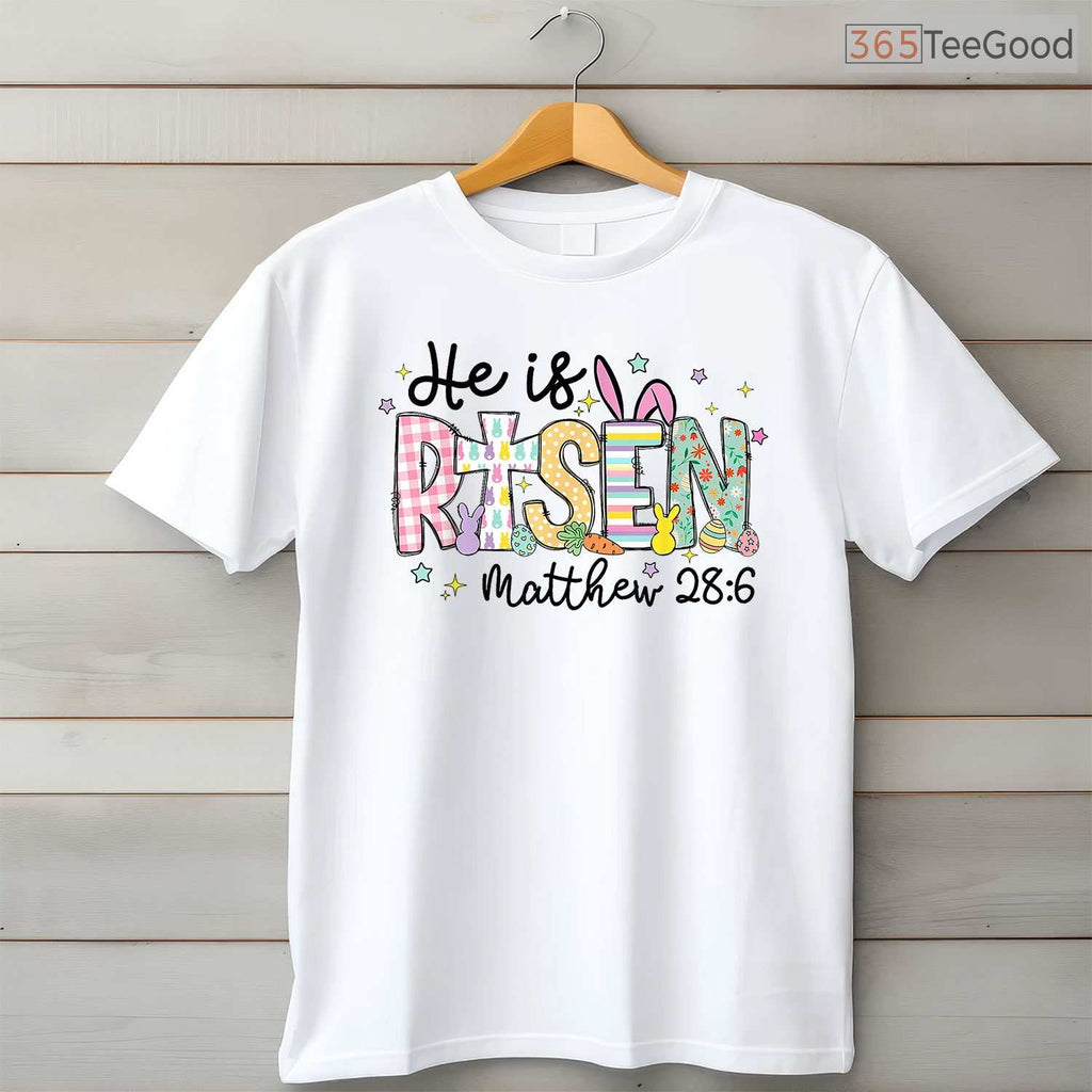 He Is Risen Jesus Christian Happy Easter T-Shirt Women Girls Faith Holiday Tee