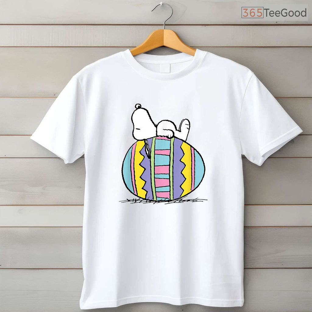 Snoopy Laying On Easter Egg T-Shirt Funny Peanuts Cartoon Happy Easter Shirt